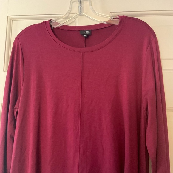 Lisa Bayne Sharkbite Tunic Top Red Asymmetric Hem Ruched Gathered Sleeve Size M - Picture 3 of 7